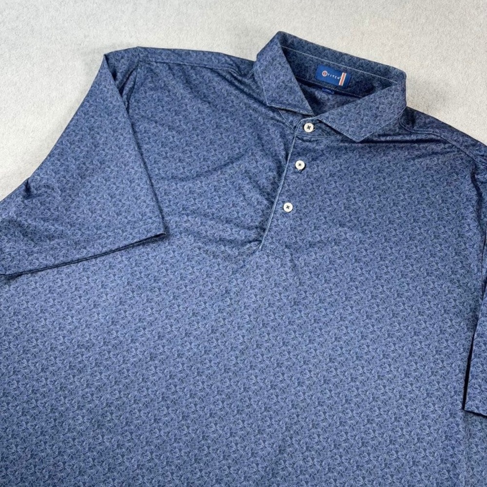 Stitch Polo Shirt Mens XL Blue Floral Geometric Leaf Performance Short Sleeve